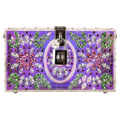 D&G Metallic Plexiglass Clutch Bag DOLCE BOX with Multicolor Crystals Silver