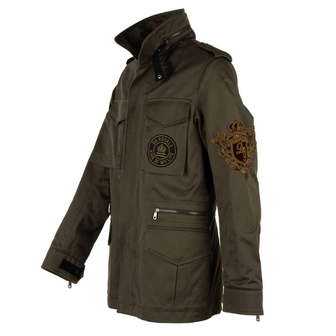 D&G Military Canvas Jacket DG LOVE with Embroidery und Pockets Khaki 54 In Excellent Condition For Sale In Erkrath, DE