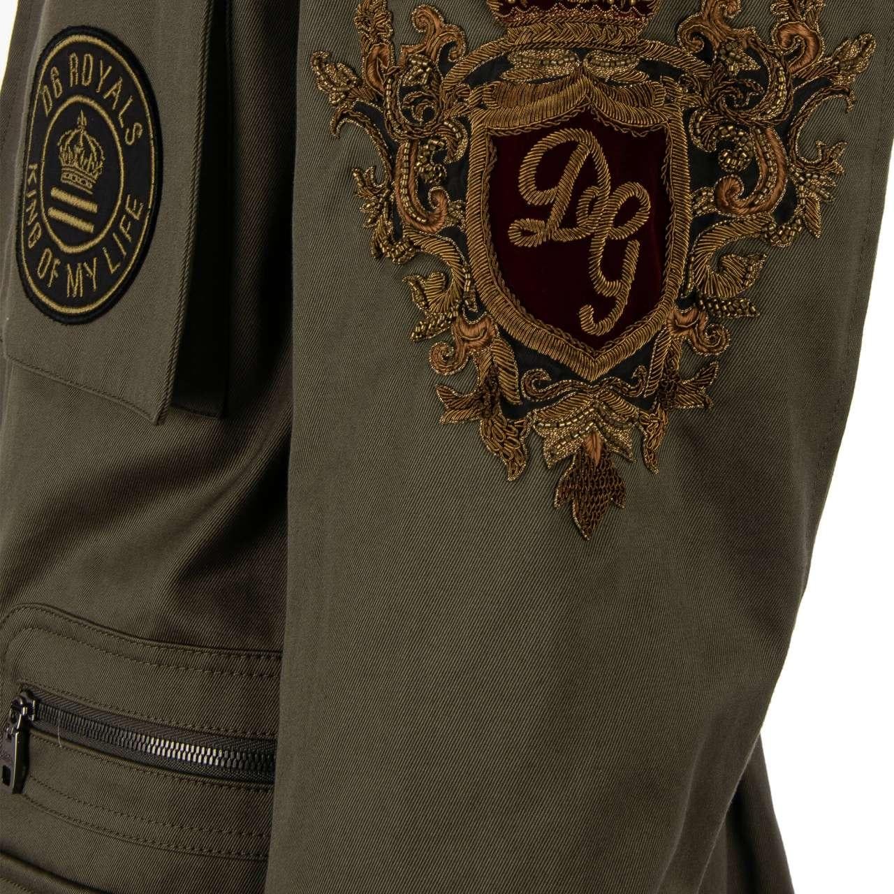 D&G Military Canvas Jacket DG LOVE with Embroidery und Pockets Khaki 54 For Sale 3