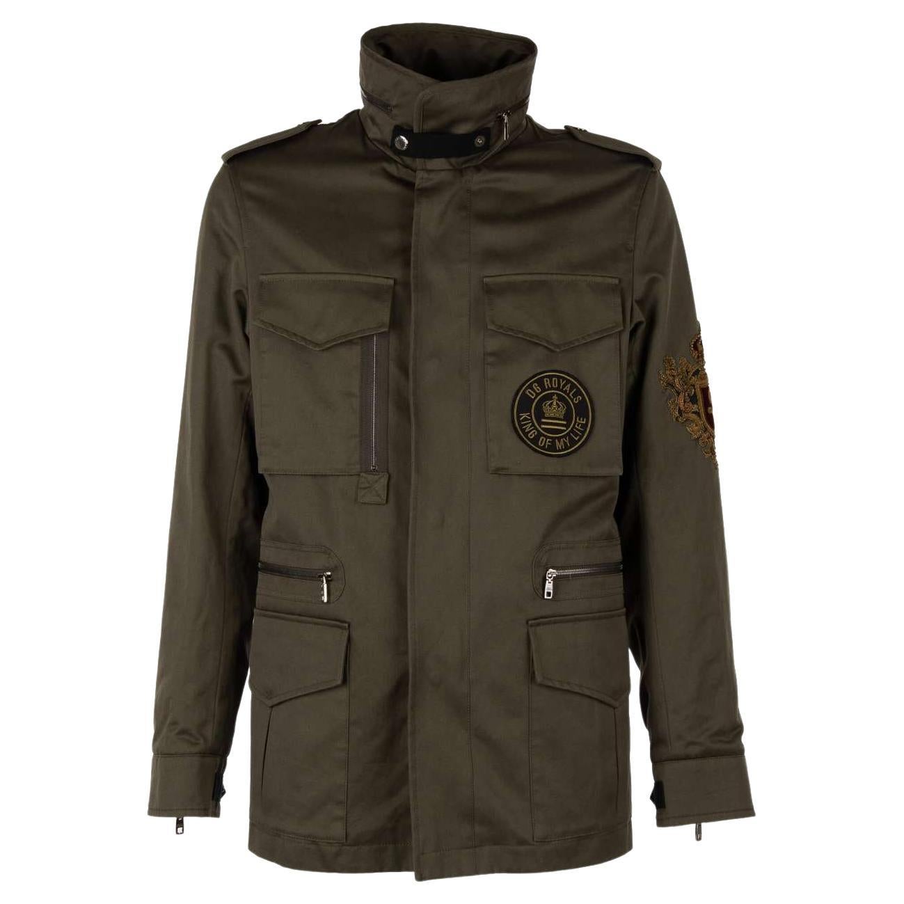 D&G Military Canvas Jacket DG LOVE with Embroidery und Pockets Khaki 54 For Sale