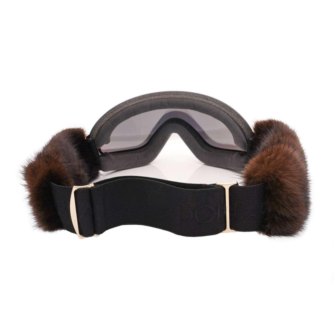 D&G Mirrored Mink Fur Ski Goggles Mask Sunglasses with Bag Green Gold In Excellent Condition For Sale In Erkrath, DE