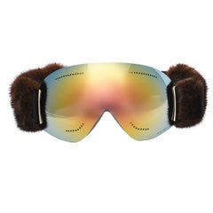 D&G Mirrored Mink Fur Ski Goggles Mask Sunglasses with Bag Green Gold