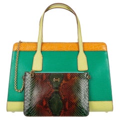 D&G Mixed Leather Shopper Tote Bag LAST MINUTE with Snakeskin Pouch Green Yellow