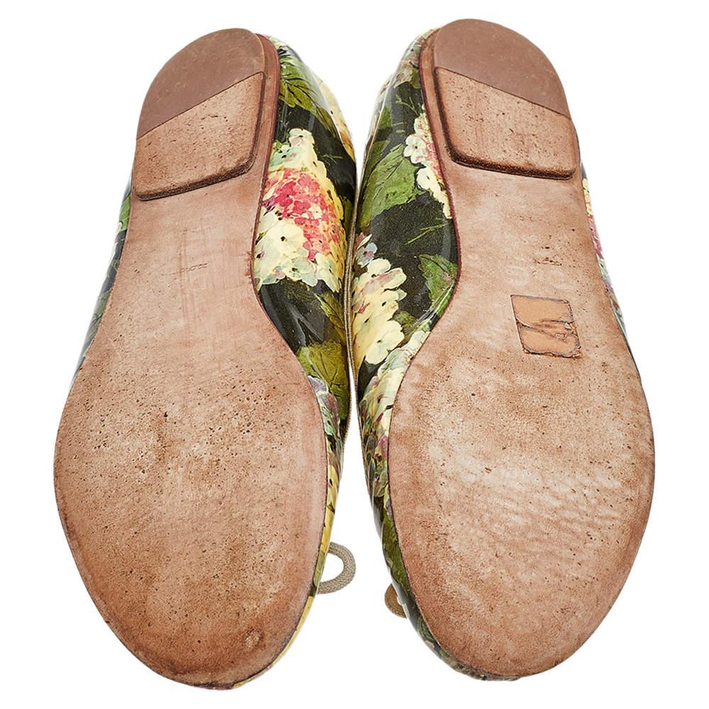 D&G Multicolor Floral Print Patent Leather Bow Ballet Flats Size 39 1