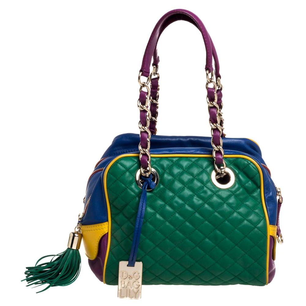 D&G Multicolor Leather Lily Glam Bowler Bag