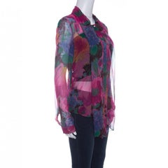 D&G Multicolor Printed Silk Bow Neck Tie Detail Long Sleeve Blouse M
