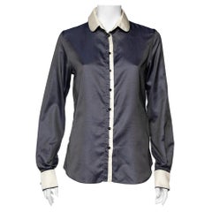 D.G. Camicia blu navy in misto seta con bordi a contrasto M.