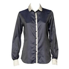 D.G. Camicia blu navy in misto seta con bordi a contrasto M.