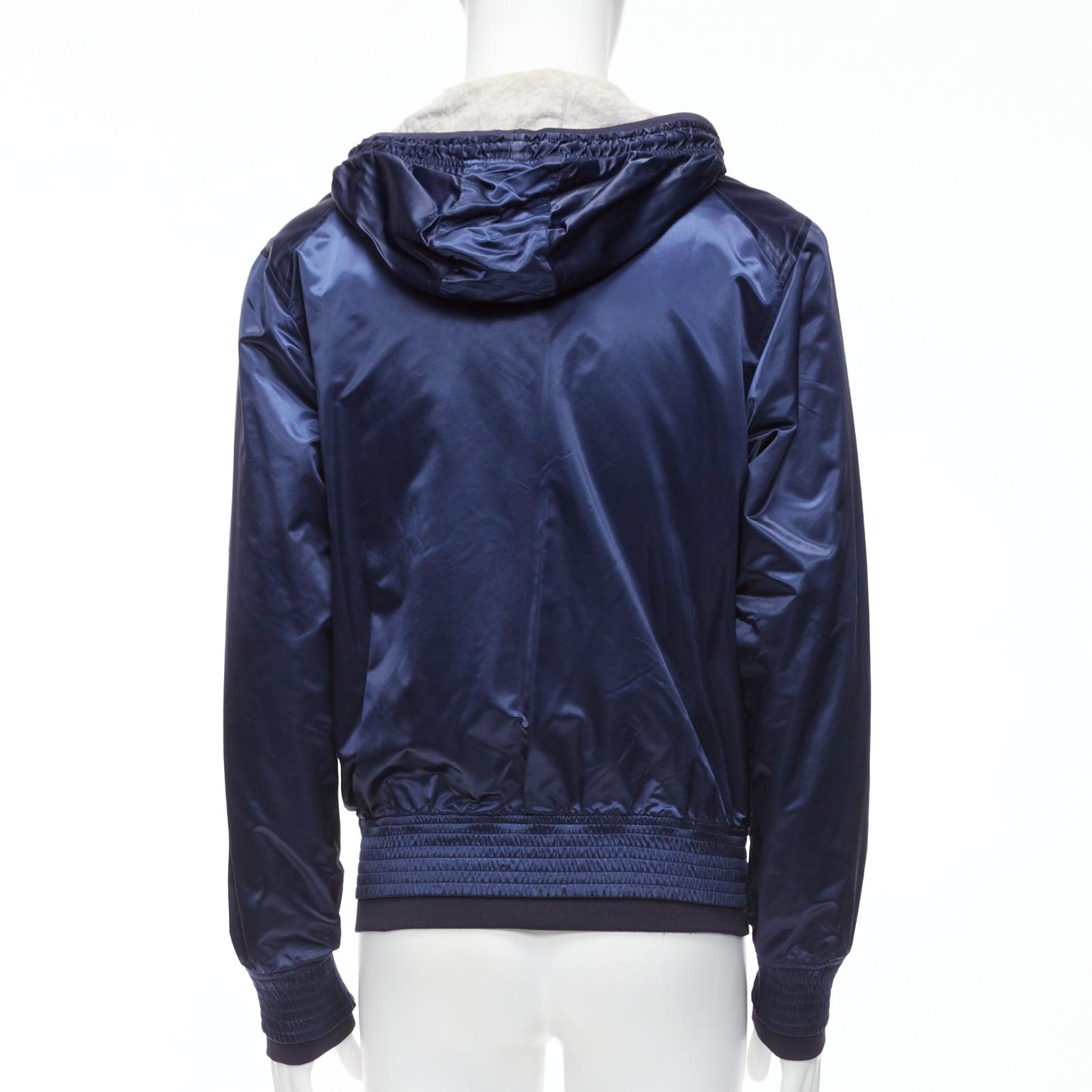 D&G navy nylon grey cotton lined gold varsity logo hooded zip up  IT46 S For Sale 1