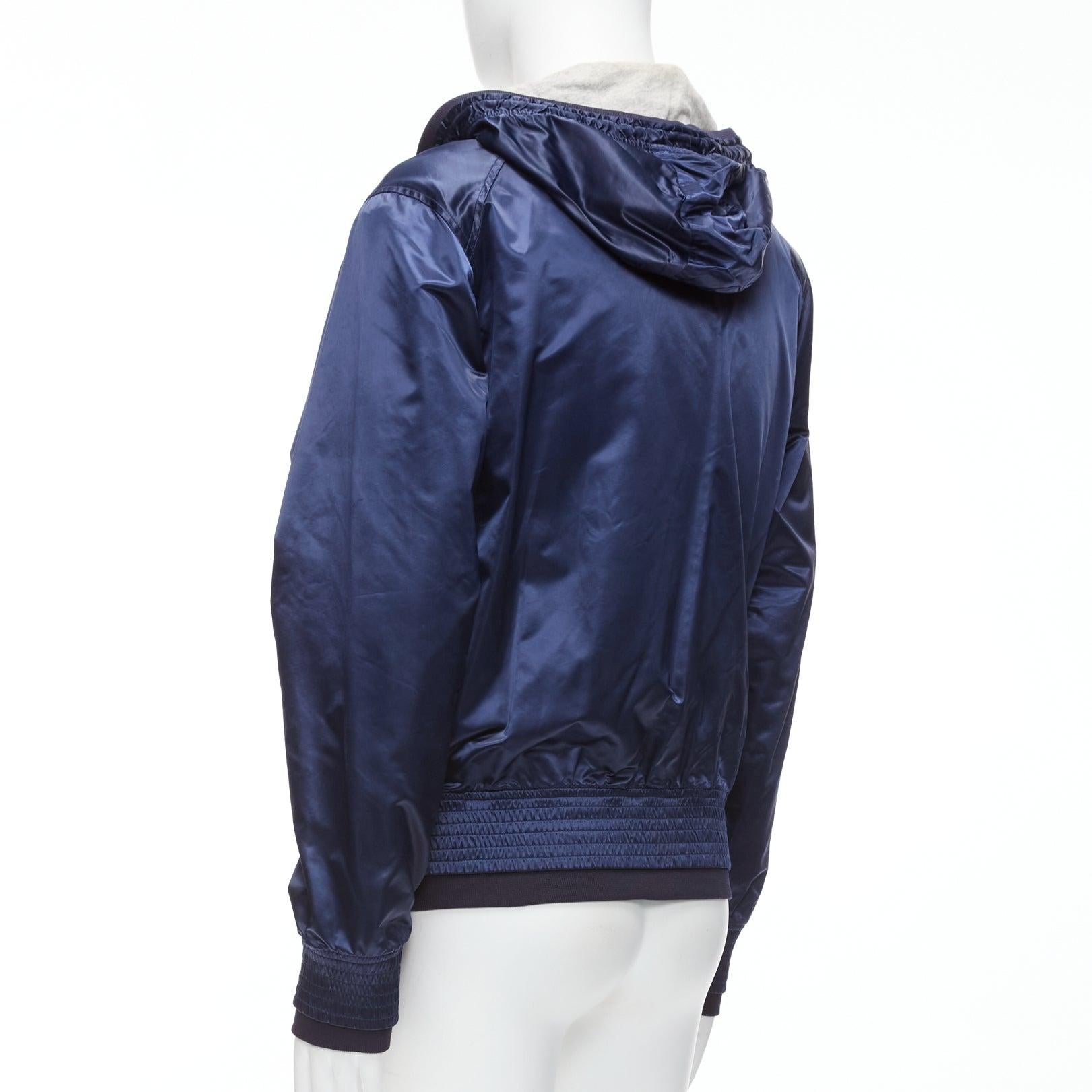 D&G navy nylon grey cotton lined gold varsity logo hooded zip up  IT46 S For Sale 2
