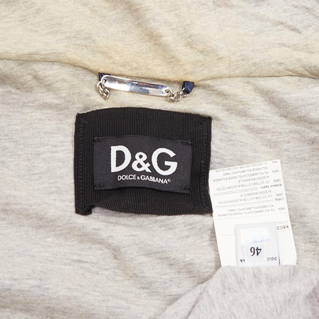 D&G navy nylon grey cotton lined gold varsity logo hooded zip up  IT46 S For Sale 4