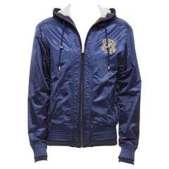 D&G azul marino nailon gris algodón forrado dorado logo varsity cremallera con capucha  IT46 S