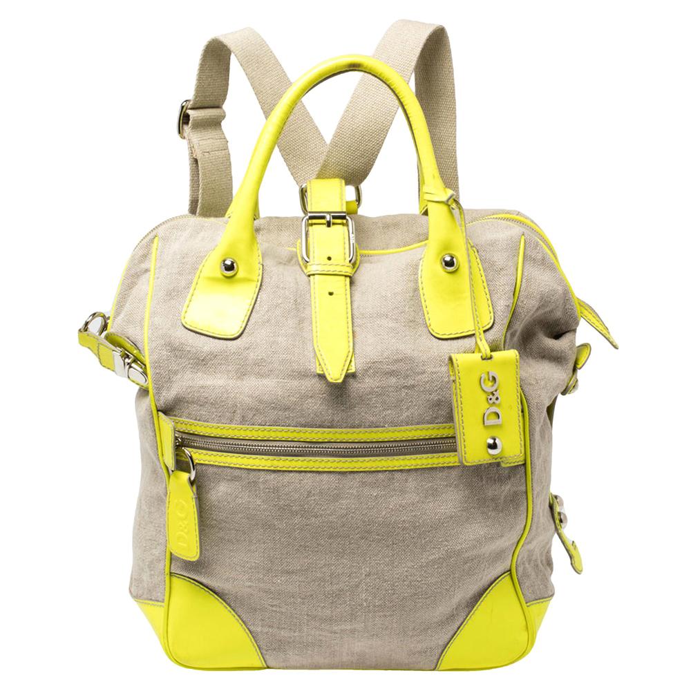 D&G Neon Green/Beige Canvas and Patent Leather Olivia Convertible Backpack