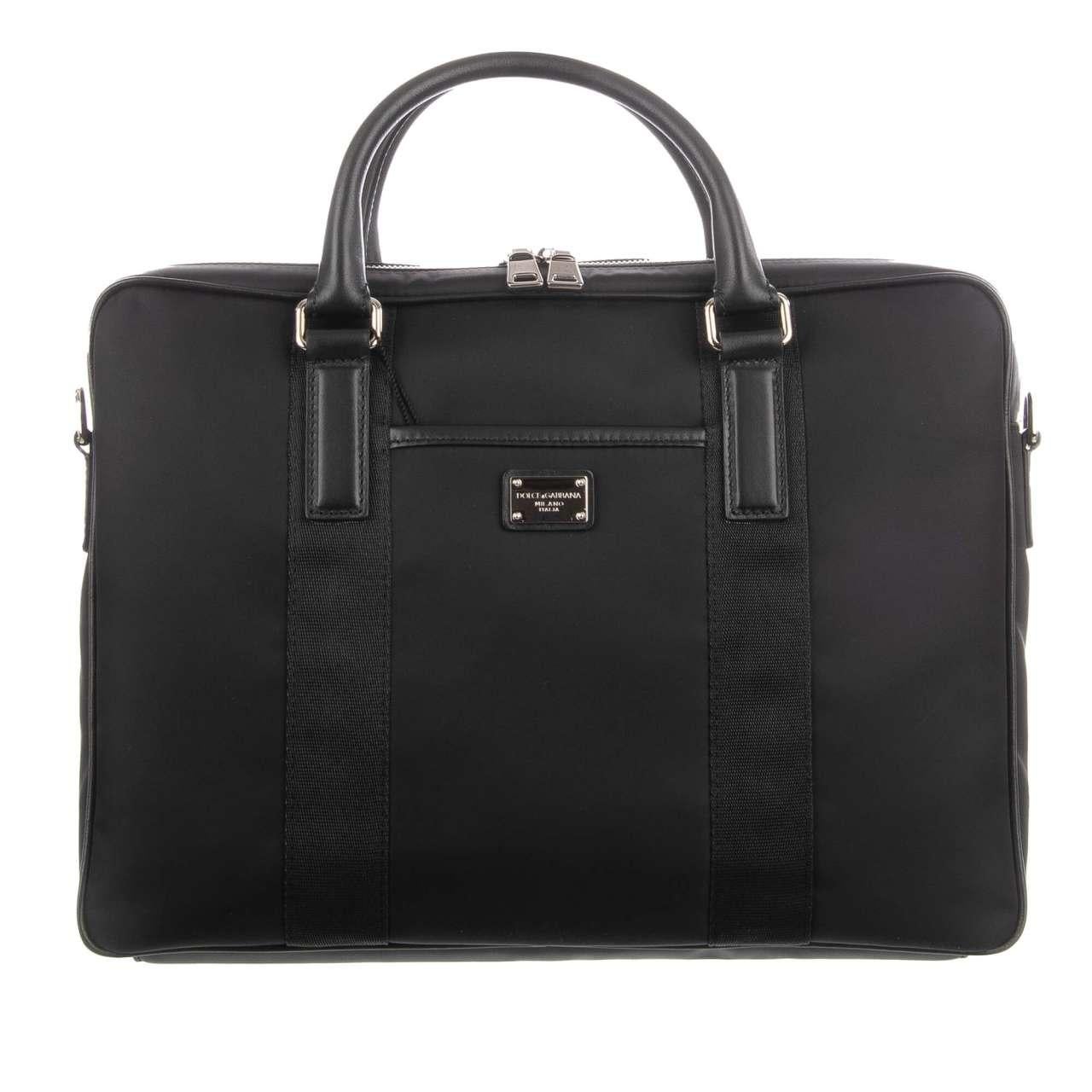 Men's D&G - Nylon Laptop Briefcase with Leather Details and Logo Strap Black