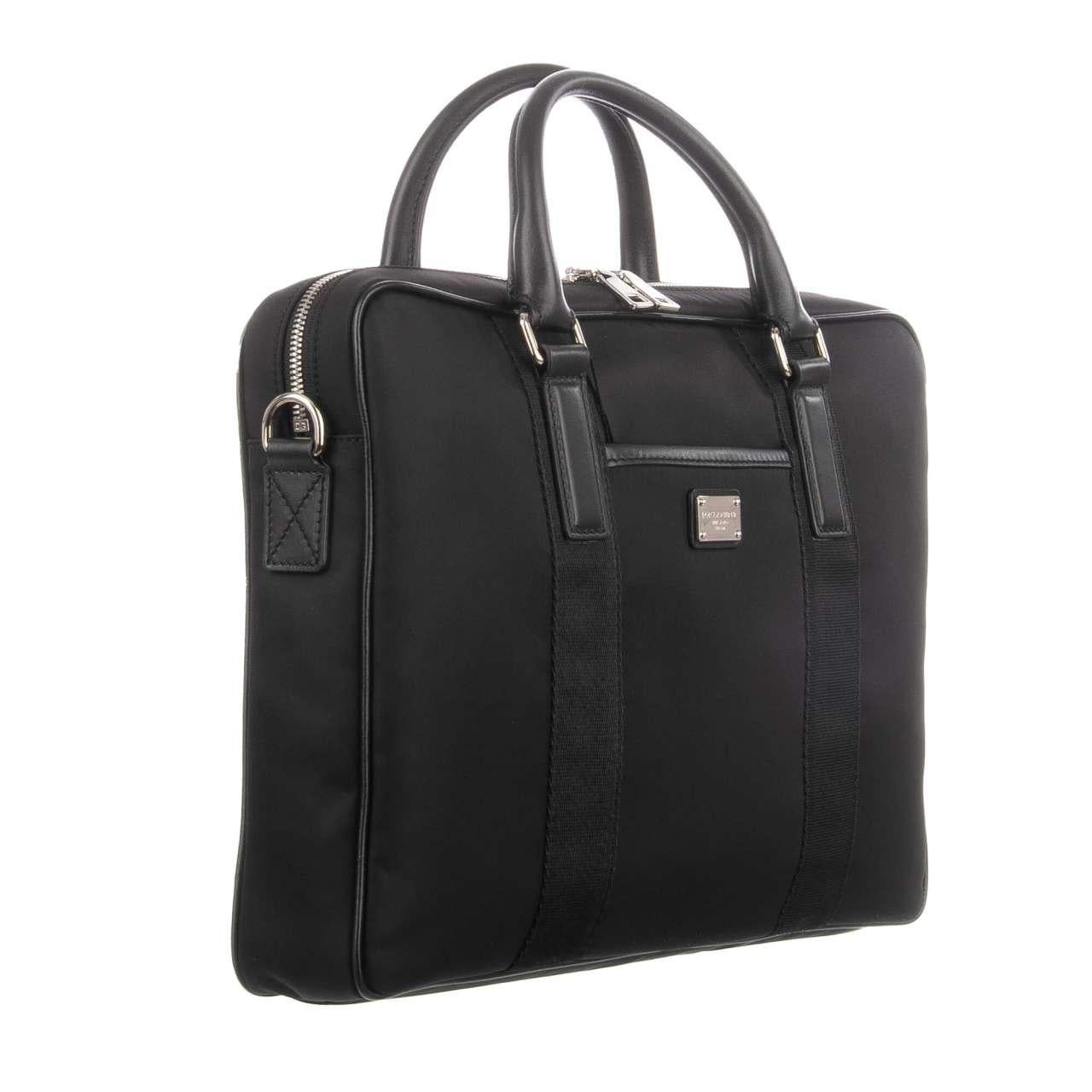 D&G - Nylon Laptop Briefcase with Leather Details and Logo Strap Black 1