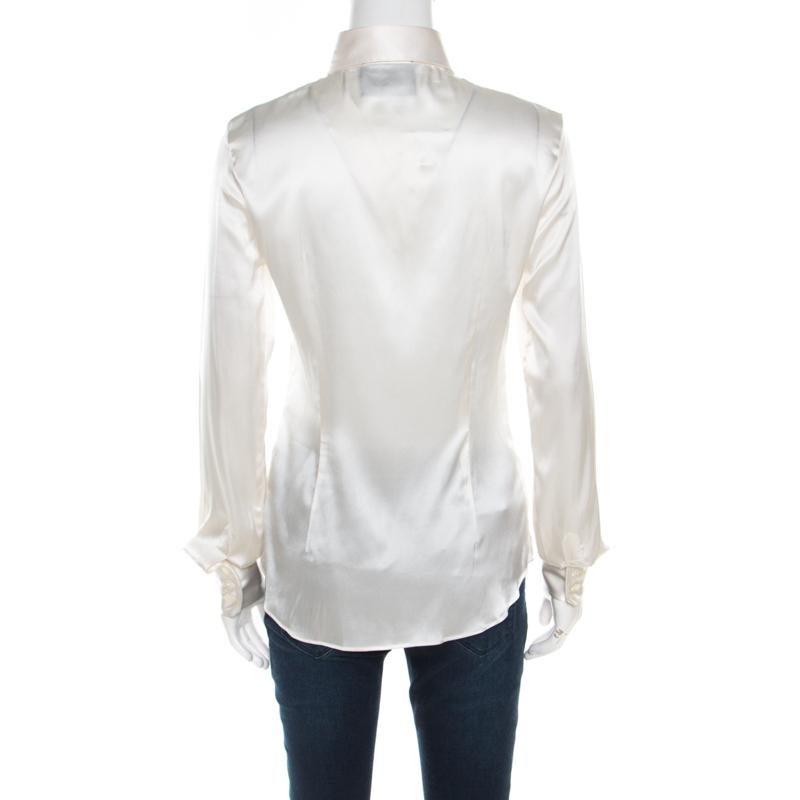 Gray D&G Off White Satin Long Sleeve Shirt S