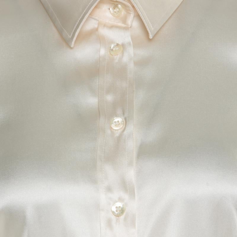 D&G Off White Satin Long Sleeve Shirt S In Good Condition In Dubai, Al Qouz 2