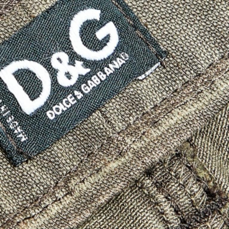 D&G Olive Green Denim Flared Leg Jeans S 1