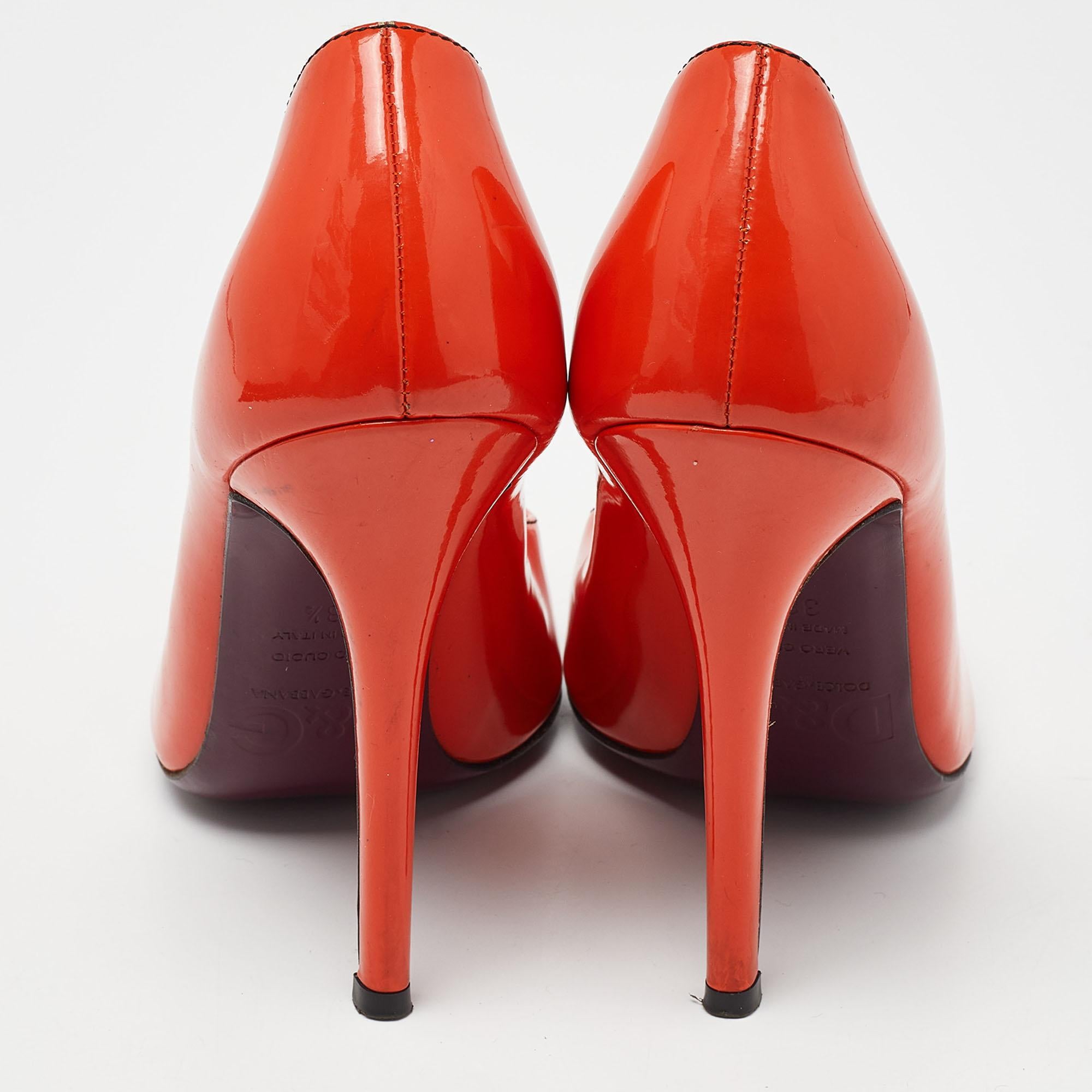 Women's D&G Orange Patent Leather Round Toe Pumps Size 38.5 For Sale