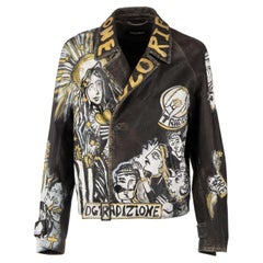 D&G Oversize Graffiti Painted Bull Leather Jacket DG Tradizione Black 48