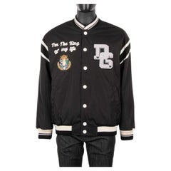 D&G Oversize Varsity Bomber Jacket with Royal King Embroidery & DG Logo Black 44