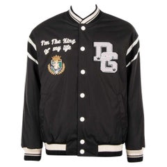 D&G Oversize Varsity Bomber Jacket with Royal King Embroidery & DG Logo Black 52