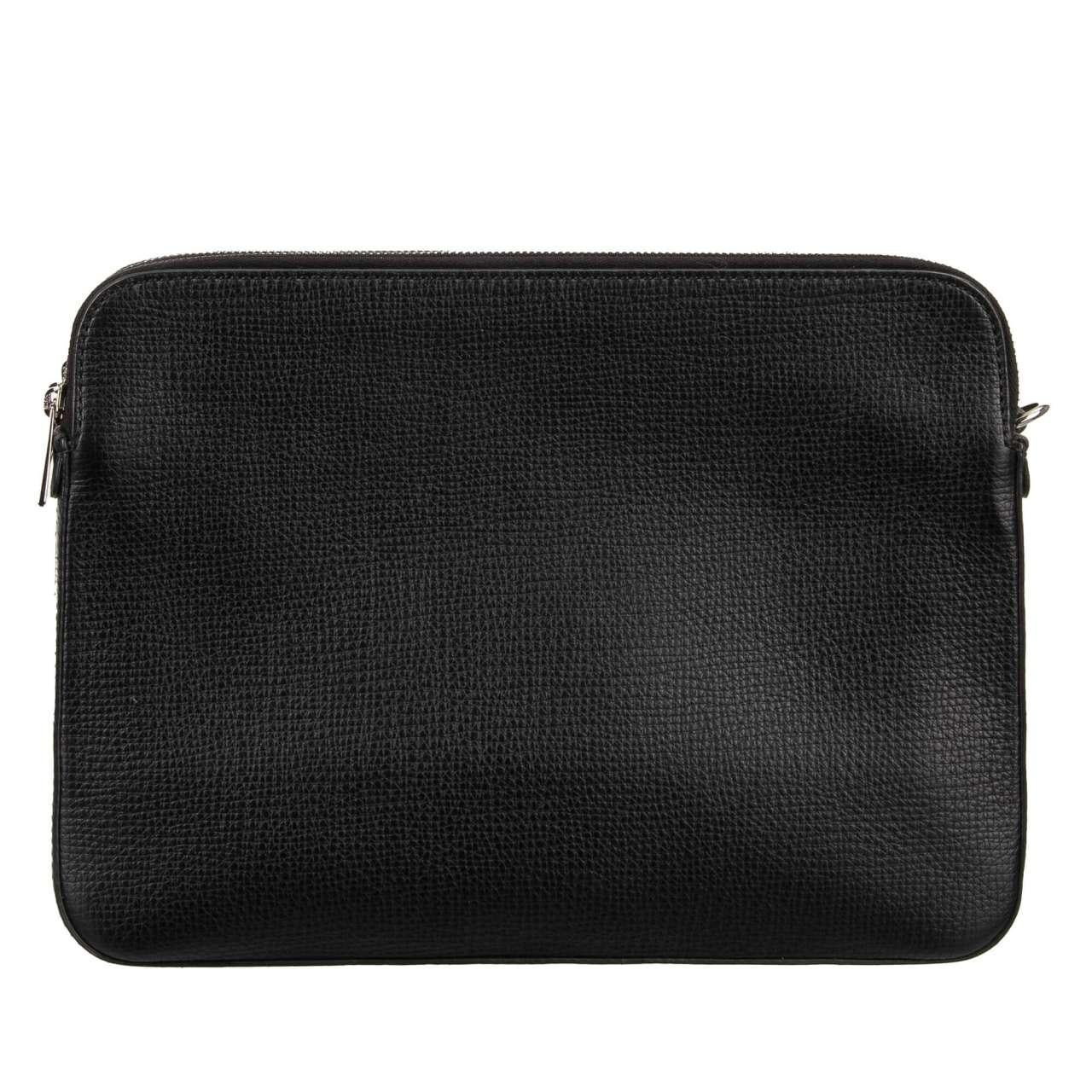 D&G - Palmellato Leather Pouch Briefcase with 3 compartments and Logo Black In Excellent Condition For Sale In Erkrath, DE