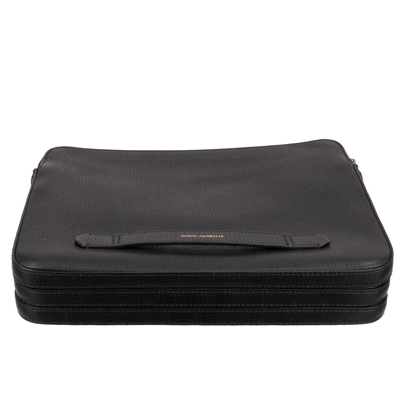 D&G - Palmellato Leather Pouch Briefcase with 3 compartments and Logo Black For Sale 2