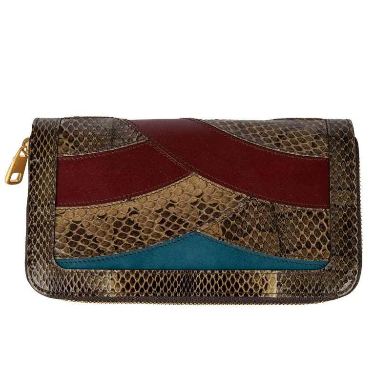 D&G Patchwork Snakeskin Suede Leather Zip-Around Wallet Beige Blue Red For  Sale at 1stDibs