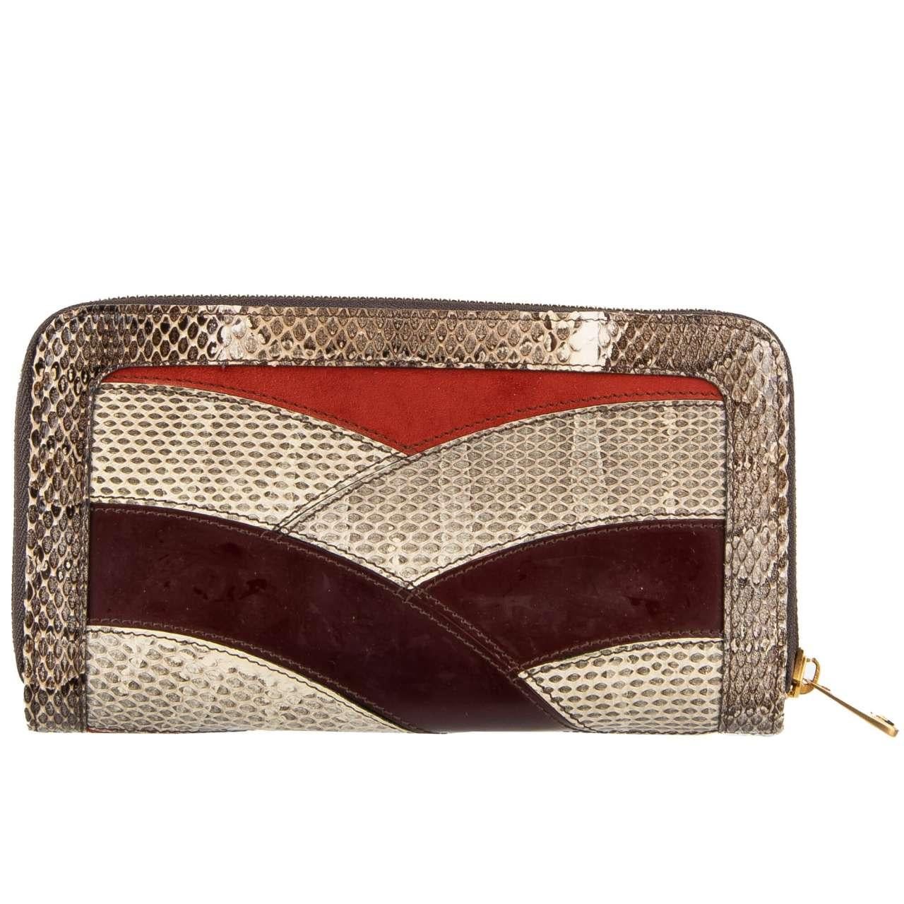- Patchwork Zip-Around wallet made of snakeskin, suede and leather in beige, red and brown by DOLCE & GABBANA - New with Tag and Authenticity Card - MADE IN ITALY - Former RRP: EUR 595 - Model: BI0473-A8341-8C360 - Material: 60% Snakeskin (Ayers),