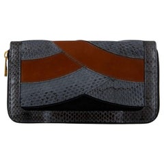 D&G Patchwork Snakeskin Suede Leather Zip-Around Wallet Gray Black Brown