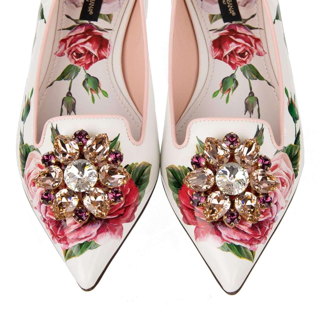 D&G Patent Leather Rose Brooch Ballet Flats BELLUCCI White Pink EUR 35 In Excellent Condition For Sale In Erkrath, DE