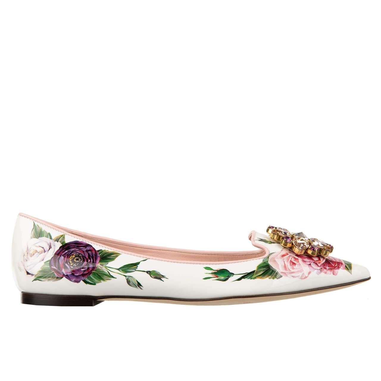 D&G Patent Leather Rose Brooch Ballet Flats BELLUCCI White Pink EUR 35 For Sale 1