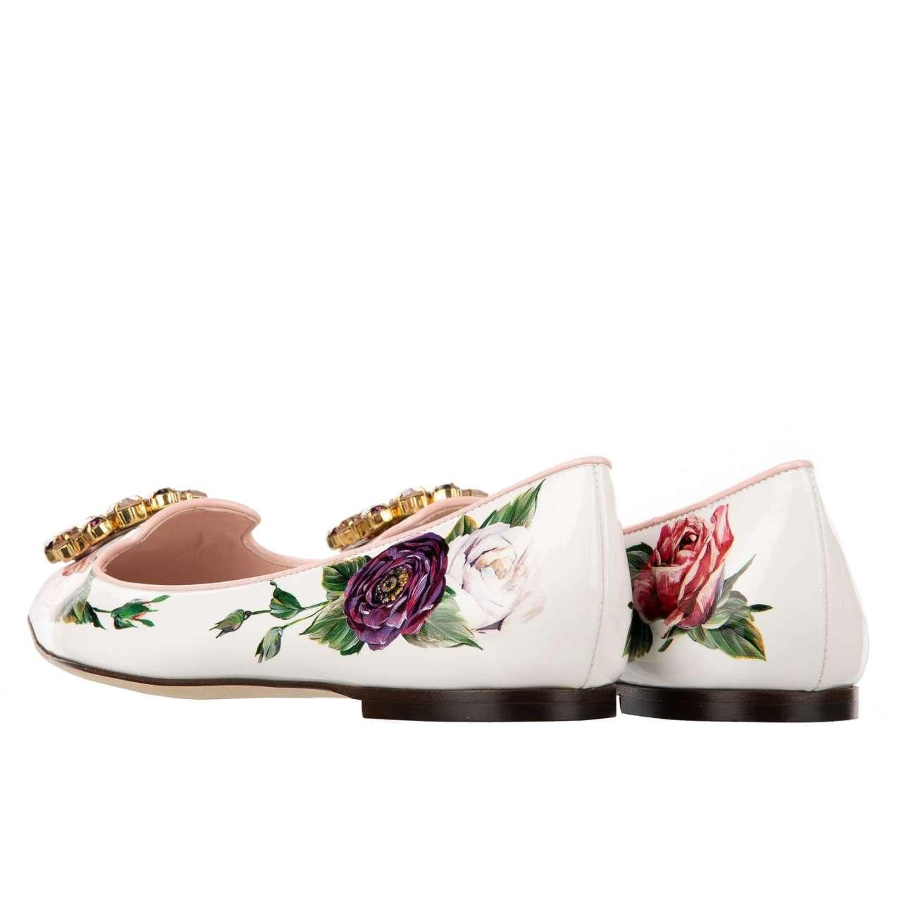 D&G Patent Leather Rose Brooch Ballet Flats BELLUCCI White Pink EUR 35 For Sale 2