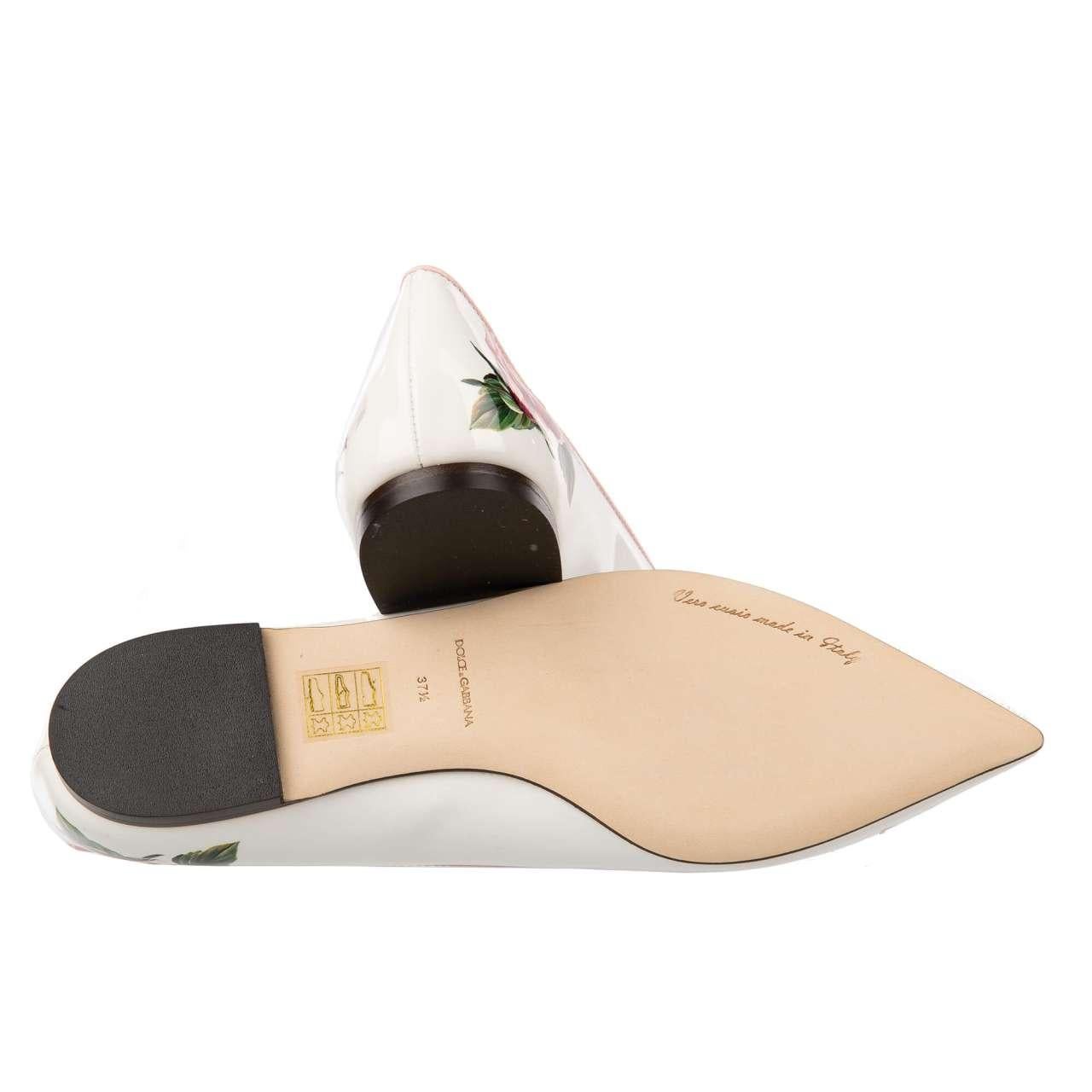 D&G Patent Leather Rose Brooch Ballet Flats BELLUCCI White Pink EUR 35 For Sale 3