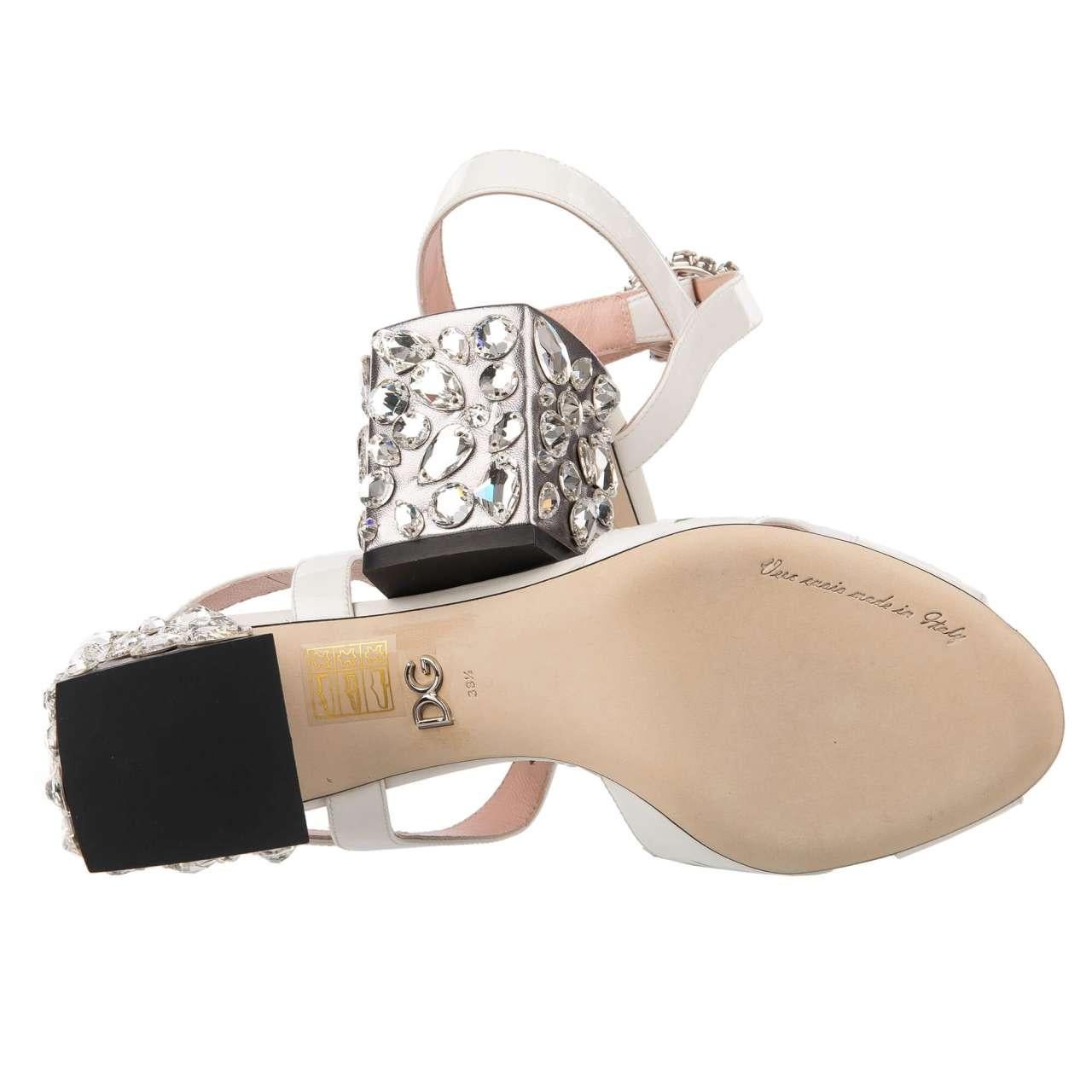 D&G Patent Leather Rose Pumps Sandals KEIRA with Crystal Heel White Silver 35 For Sale 2