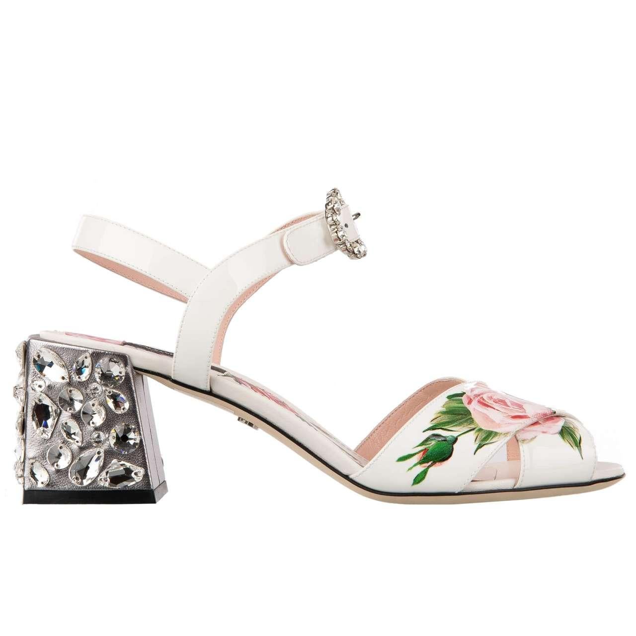 D&G Patent Leather Rose Pumps Sandals KEIRA with Crystal Heel White Silver 35 For Sale 3