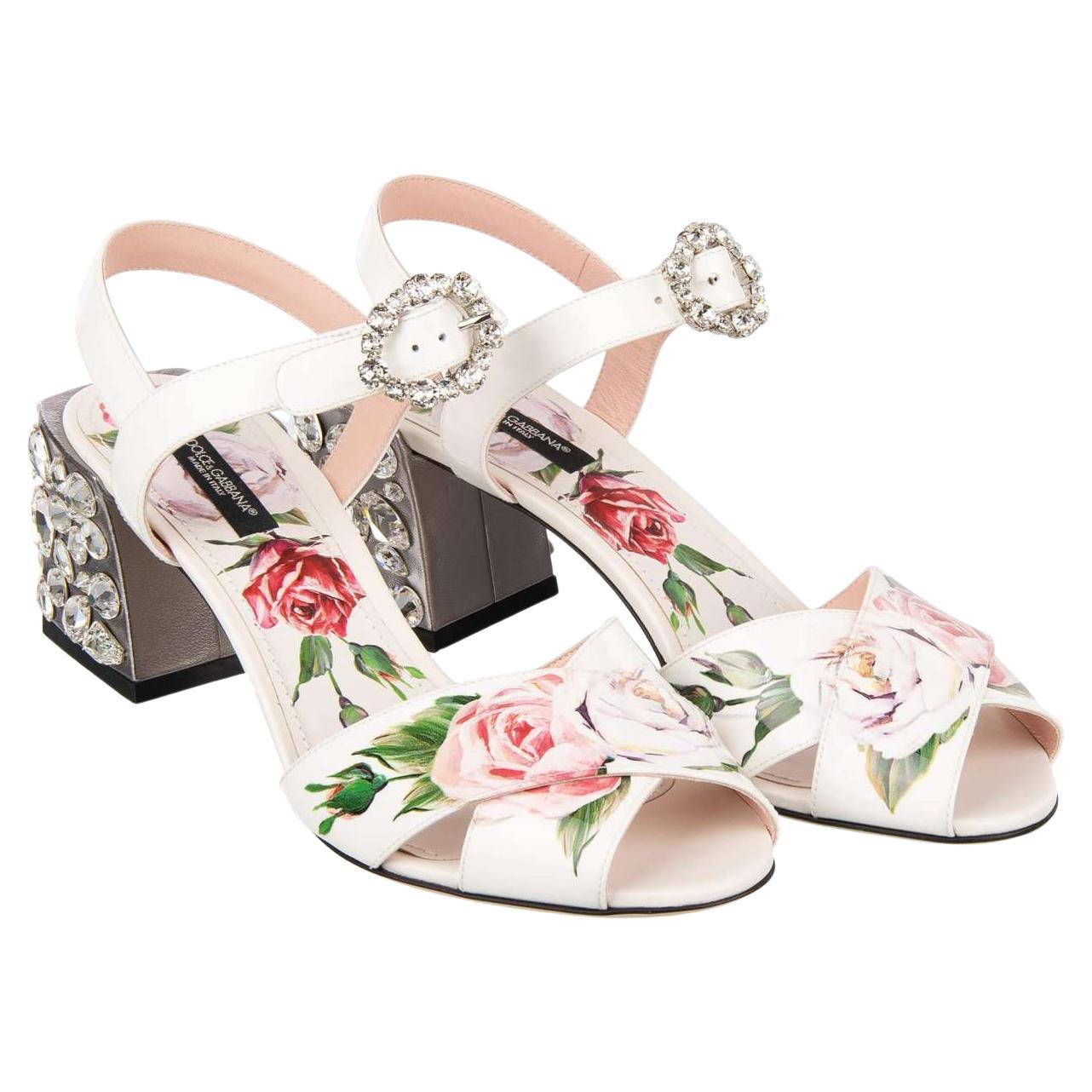 D&G Patent Leather Rose Pumps Sandals KEIRA with Crystal Heel White Silver 36 For Sale