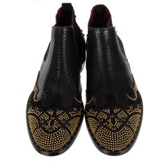 D&G Pearl Studs Snake Leather Ankle Boots Shoes NAPLES Black 44 UK 10 US 11