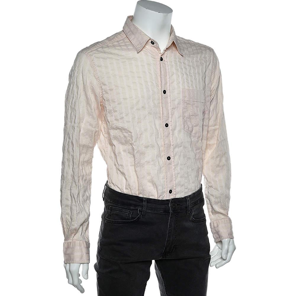 D&G Pink Textured Striped Cotton Button Front Shirt XL In Good Condition For Sale In Dubai, Al Qouz 2