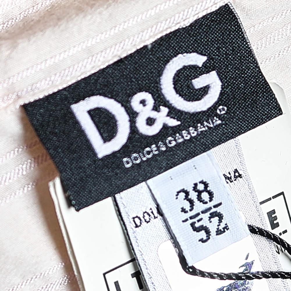 Men's D&G Pink Textured Striped Cotton Button Front Shirt XL For Sale