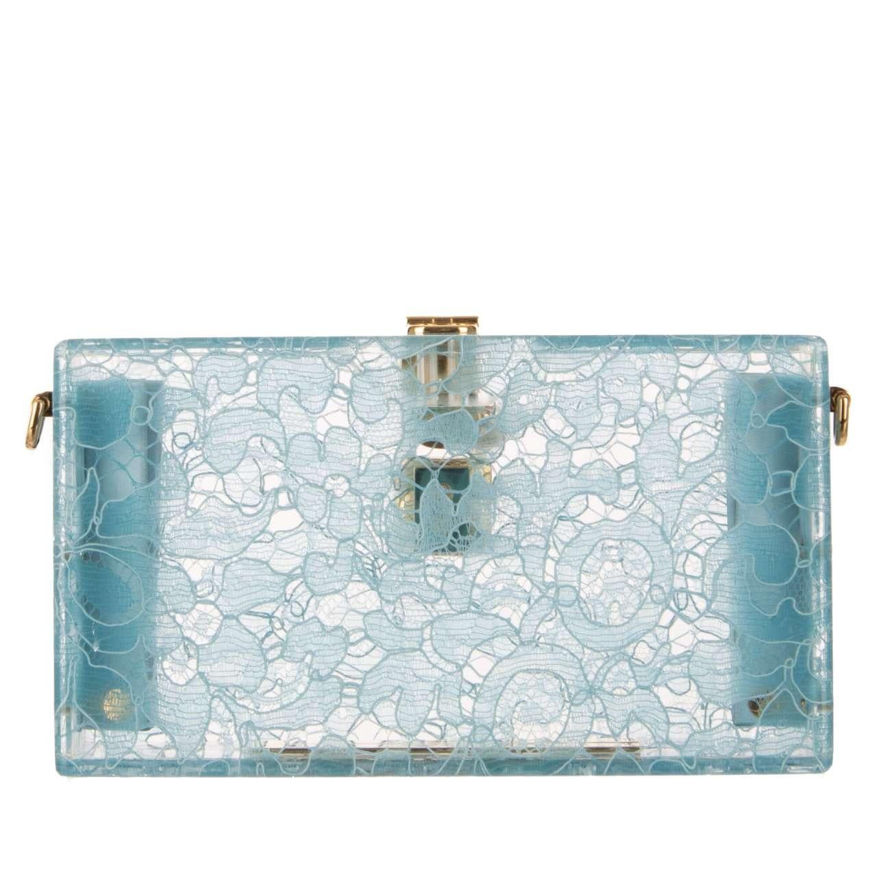 D&G Plexiglass Clutch Bag DOLCE BOX Rainbow with Taormina Lace Aqua Blau In Excellent Condition In Erkrath, DE