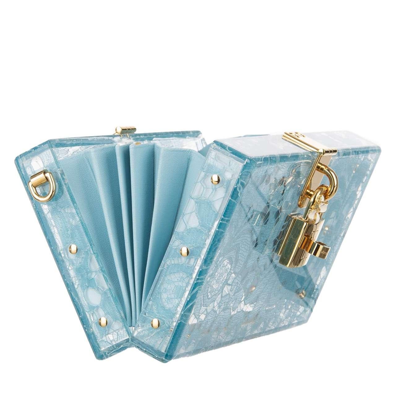 Women's D&G Plexiglass Clutch Bag DOLCE BOX Rainbow with Taormina Lace Aqua Blau