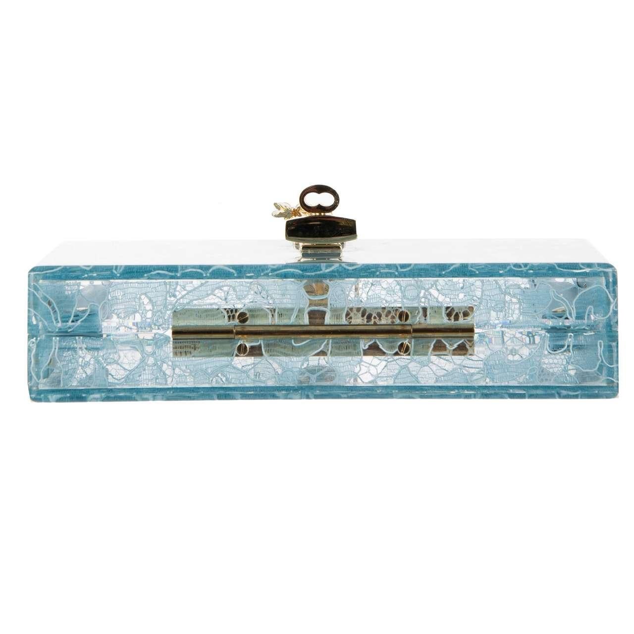 D&G Plexiglass Clutch Bag DOLCE BOX Rainbow with Taormina Lace Aqua Blau 1
