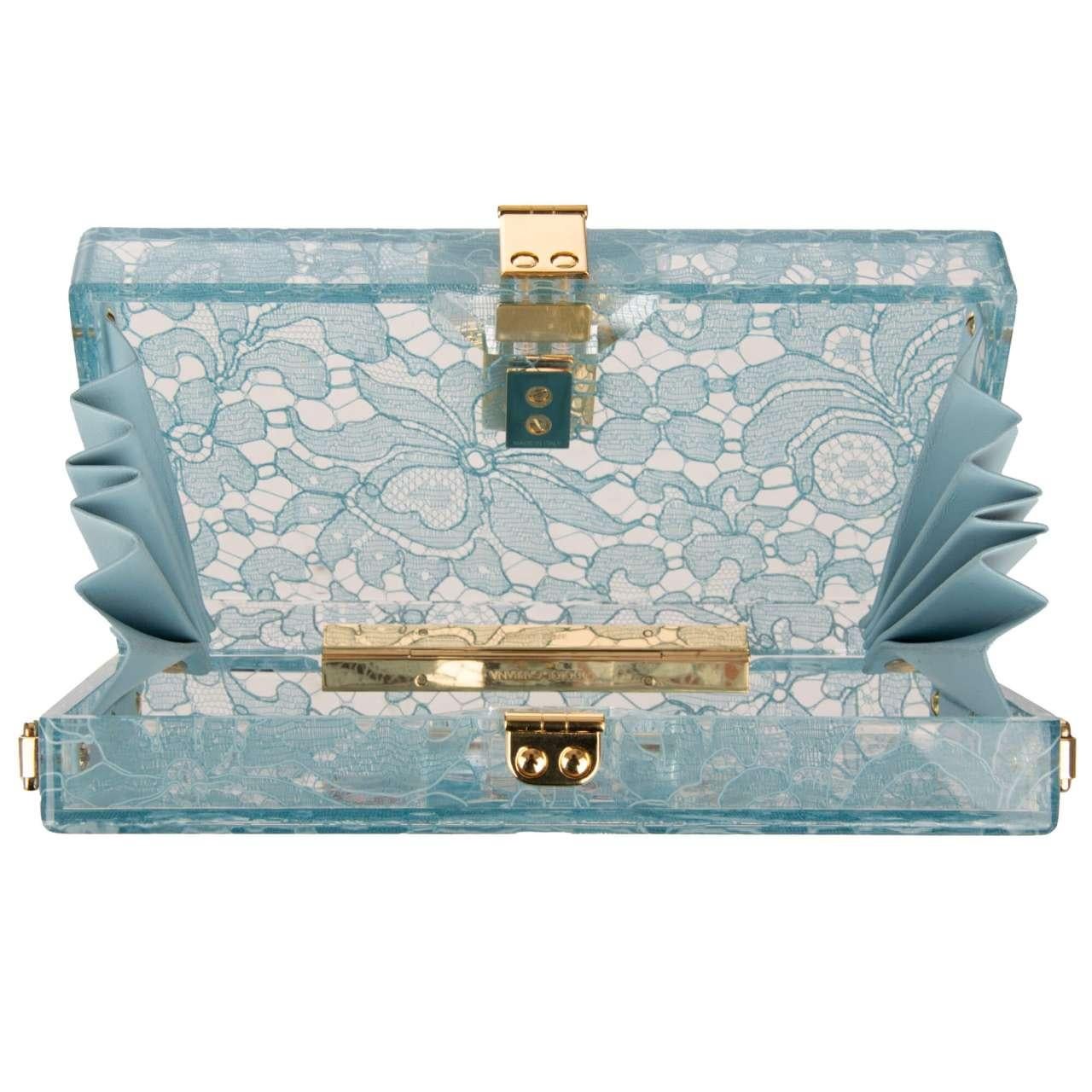 D&G Plexiglass Clutch Bag DOLCE BOX Rainbow with Taormina Lace Aqua Blau 3