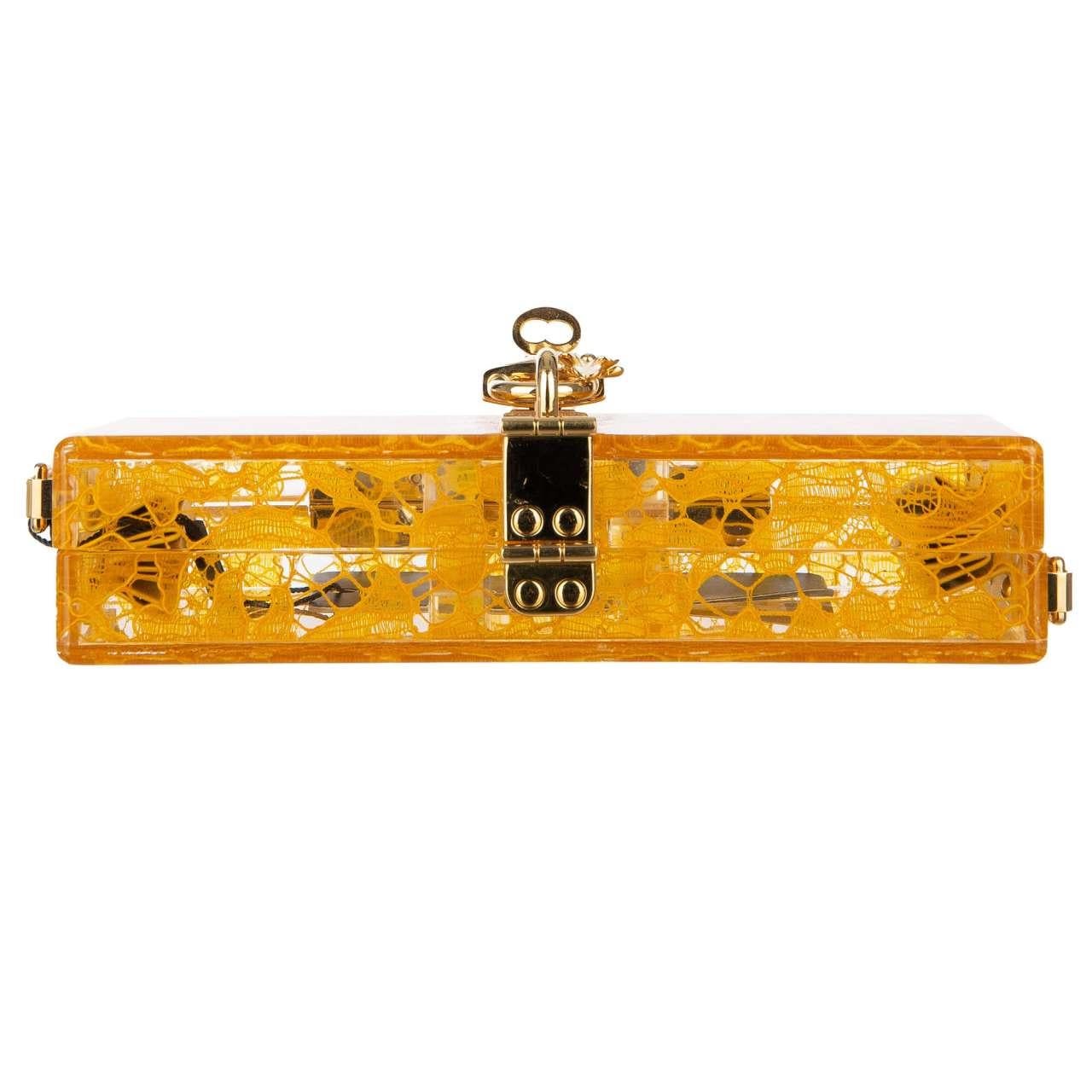 D&G Plexiglass Clutch Bag DOLCE BOX Rainbow with Taormina Lace Mustard Orange For Sale 1