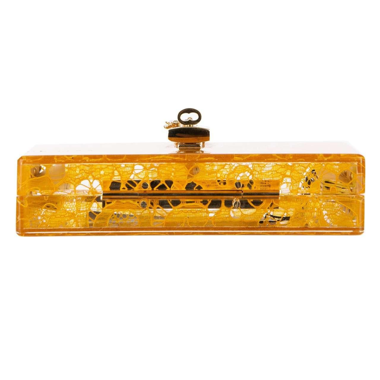 D&G Plexiglass Clutch Bag DOLCE BOX Rainbow with Taormina Lace Mustard Orange For Sale 2