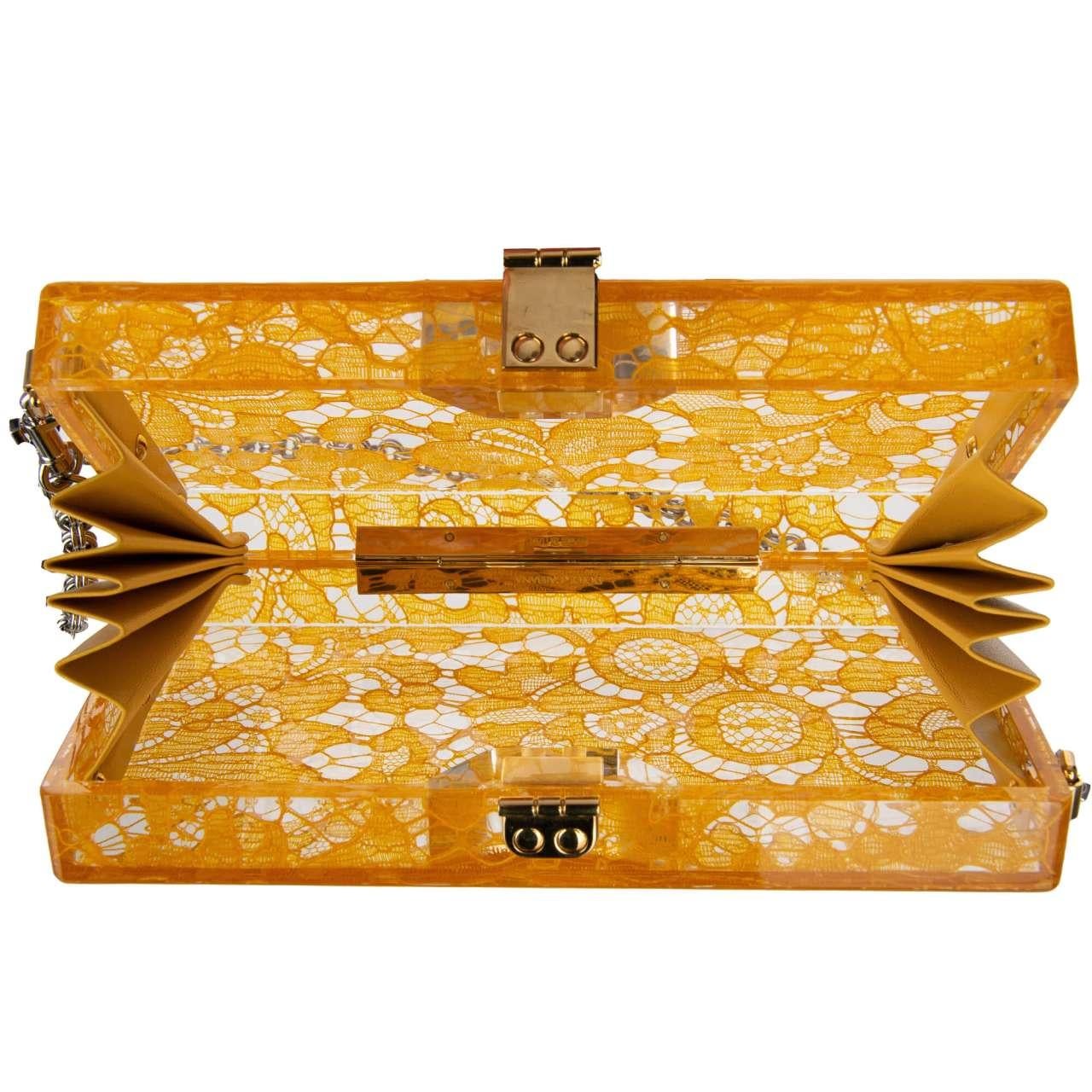 D&G Plexiglass Clutch Bag DOLCE BOX Rainbow with Taormina Lace Mustard Orange For Sale 3