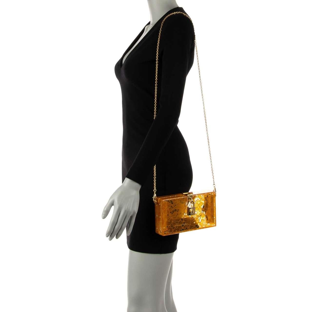 D&G Plexiglass Clutch Bag DOLCE BOX Rainbow with Taormina Lace Mustard Orange For Sale 4