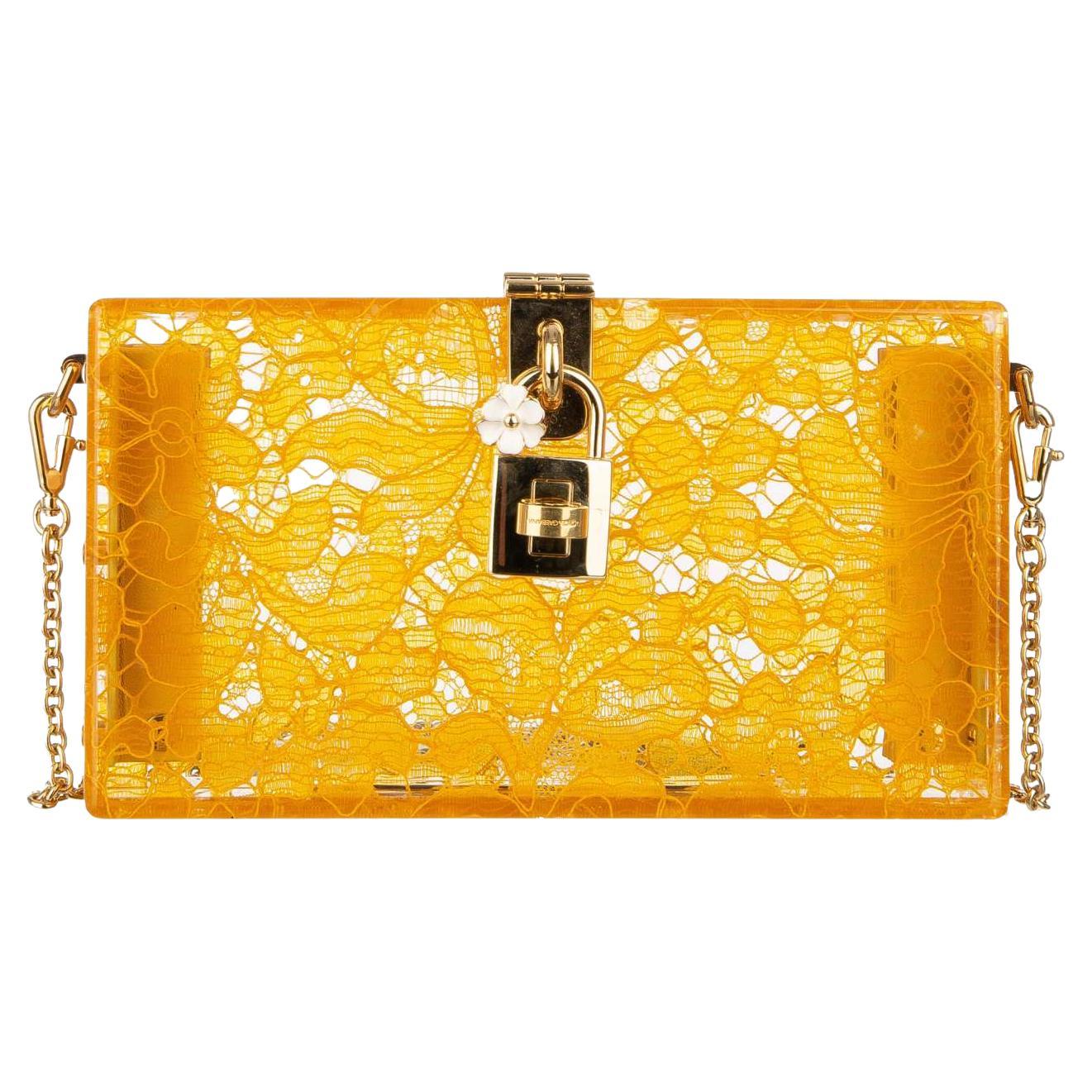 D&G Plexiglass Clutch Bag DOLCE BOX Rainbow with Taormina Lace Mustard Orange For Sale